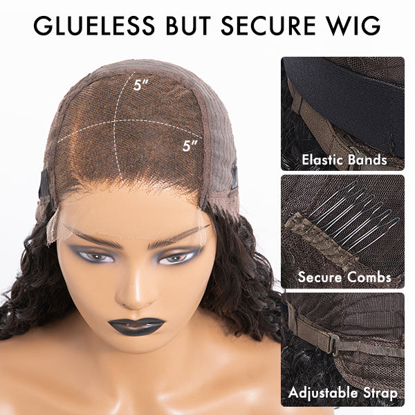 Breathable Cap Deep Left C Part Water Wave Glueless 5x5 Closure HD Lace Wig - US Only