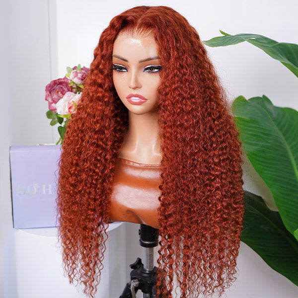 Water Wave Glueless Wig Auburn Brown Pre-cut Lace Wear Go Wig With Natural Hairline