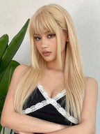 Ash Blonde Ombre Glueless Wigs Silky Straight With Drawstring Human Hair Wig