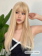 Ash Blonde Ombre Glueless Wigs Silky Straight With Drawstring Human Hair Wig