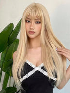 Ash Blonde Ombre Glueless Wigs Silky Straight With Drawstring Human Hair Wig