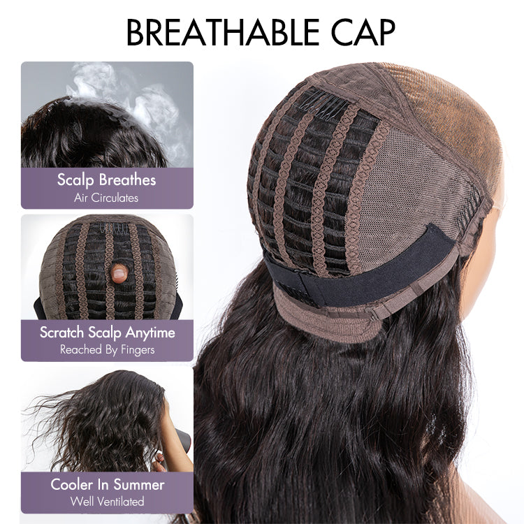 Loose Wave 5x5 Closure Lace Glueless Human Hair Long Wig with Cute Bangs