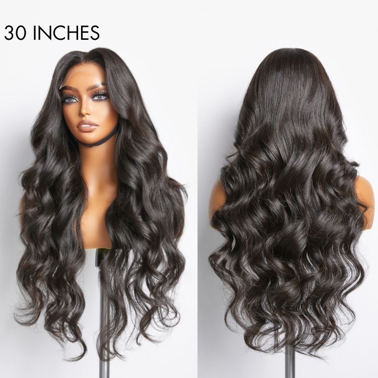 Natural Black Loose Body Wave 5x5 Closure HD Lace Glueless Mid Part Long Wig