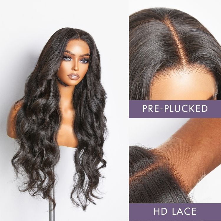 Natural Black Loose Body Wave 5x5 Closure HD Lace Glueless Mid Part Long Wig