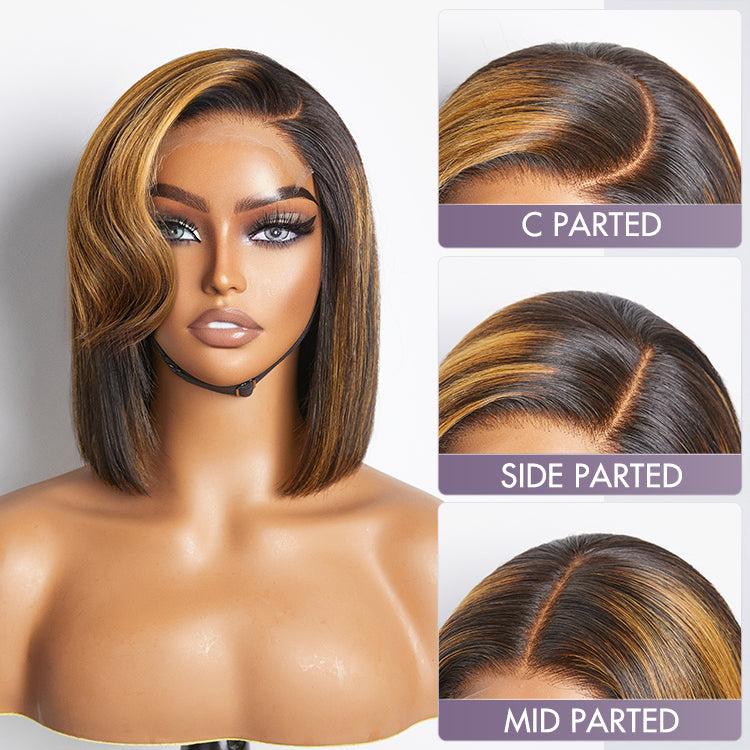 Mix Ombre Highlights Glueless 5x5 Closure HD Lace Bob Wig