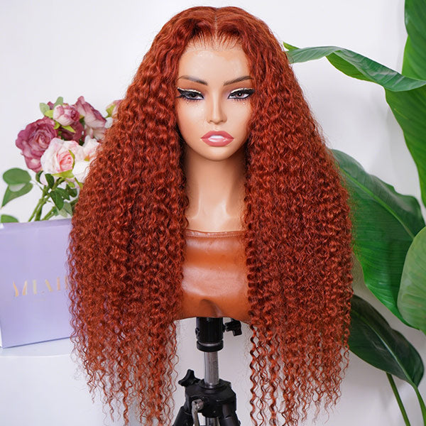 Water Wave Glueless Wig Auburn Brown Pre-cut Lace Wear Go Wig With Natural Hairline