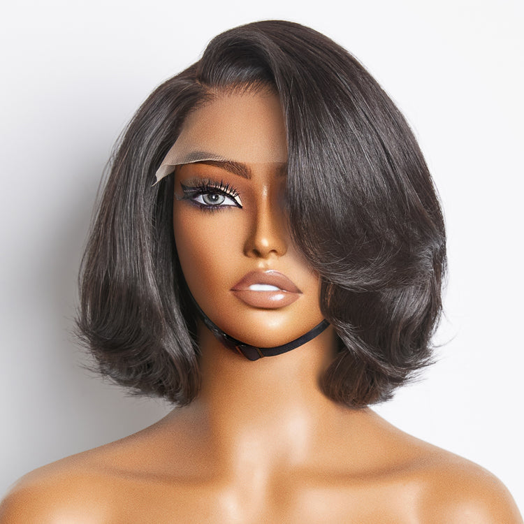 Toffee Brown Mix Blonde / Natural Black Layered Cut Glueless 5x5 Closure Lace Bob Wig