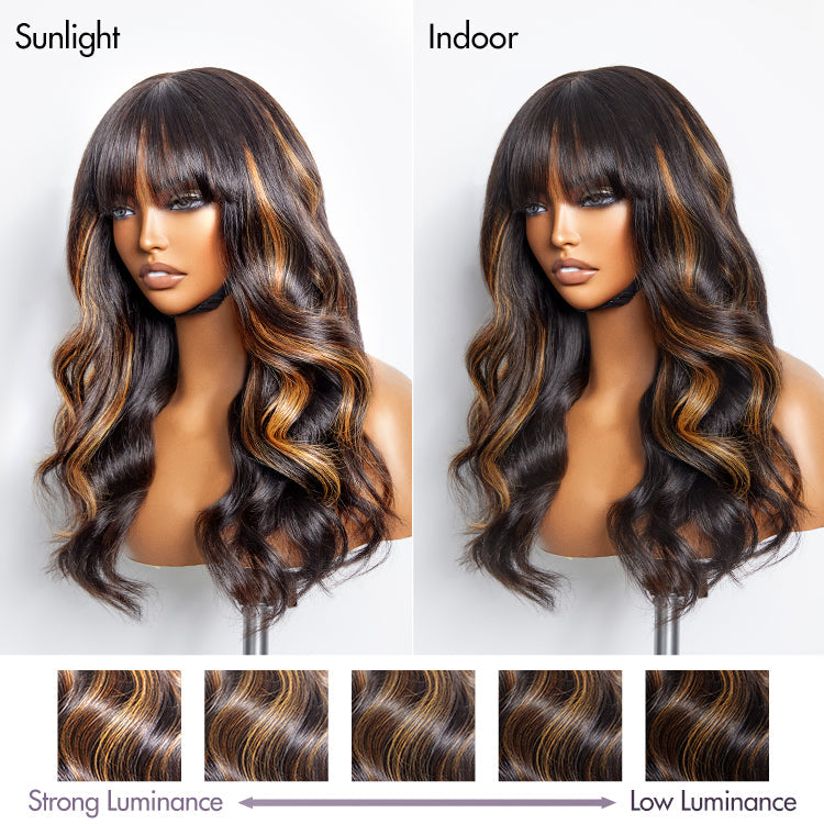 Loose Wave 5x5 Closure Lace Glueless Human Hair Long Wig with Cute Bangs