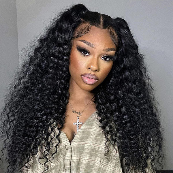 Loose Curly Snug Fit Elastic Drawstring Wear Go Glueless Wig Pre-cut 9x6 HD Lace Bleached Knots