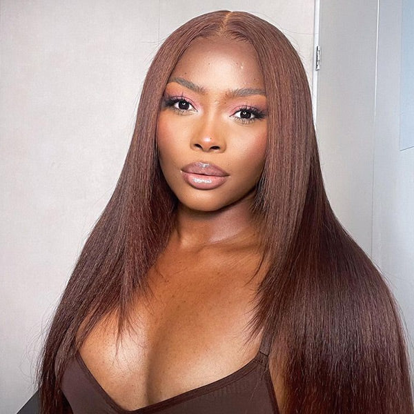 Straight Chocolate Brown Color Layered Cut Wear Go Glueless Wig