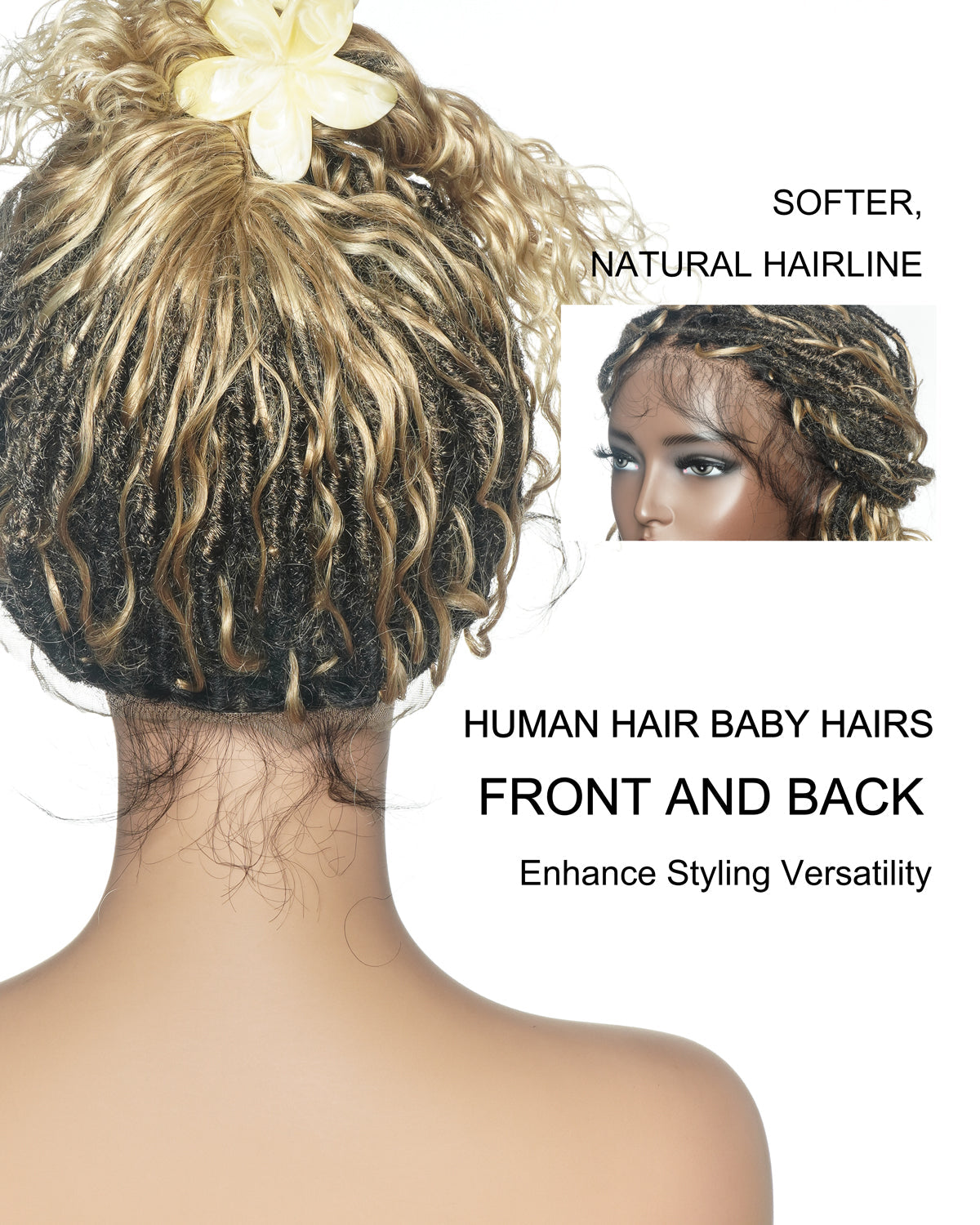 Lola - 16" Pre Bleached HD Full Lace Boho Locs Wig With Human Hair Boho Curls