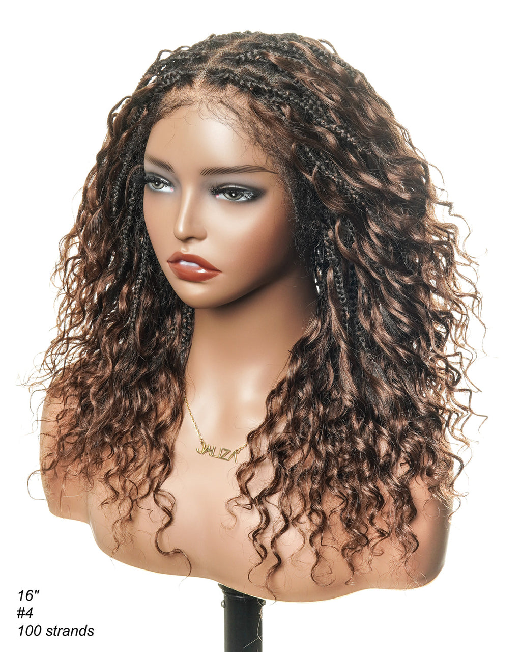 Kiki - 12"-36" Human Hair Deep Wave Curls Pre Bleached Knotless HD Full Lace Boho Box Braided Wig