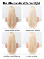 Ash Blonde Ombre Glueless Wigs Silky Straight With Drawstring Human Hair Wig