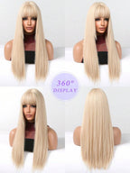 Ash Blonde Ombre Glueless Wigs Silky Straight With Drawstring Human Hair Wig