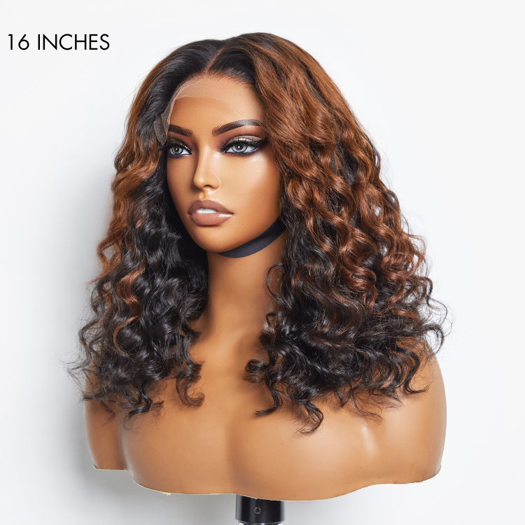 Classic and Chic Peekaboo Ombre Brown Water Wave Glueless 5x5 Closure Lace Curly Wig