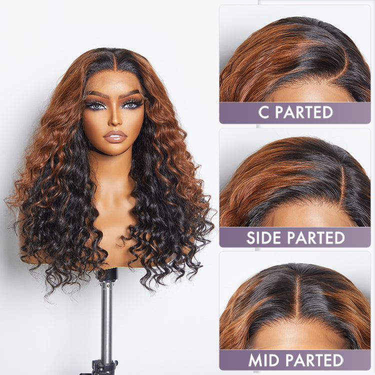 Classic and Chic Peekaboo Ombre Brown Water Wave Glueless 5x5 Closure Lace Curly Wig