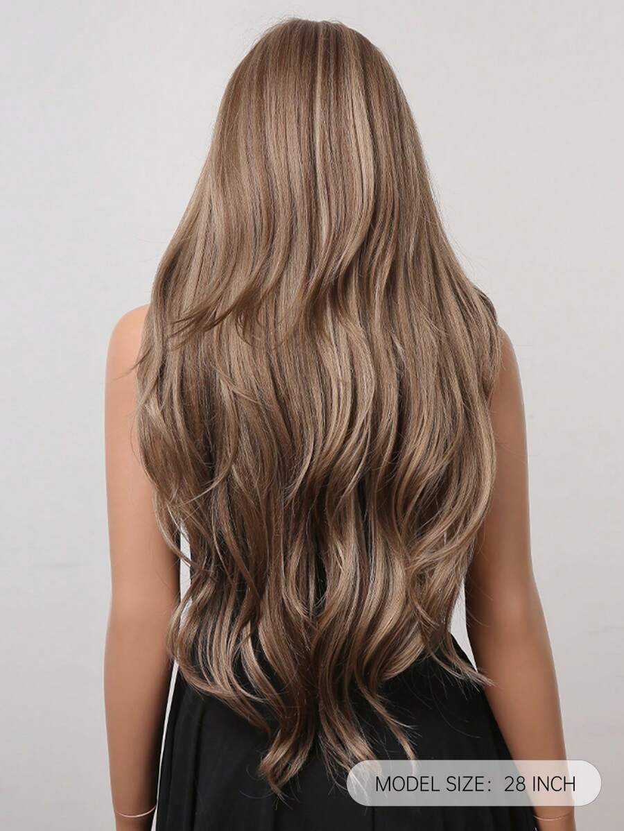 28 "Long Curly Hair Wig With Bangs Ombre Brown Wig For Women Synthetic Wig For Everyday Parties Festival Travel Music Festivals Holiday Gifts