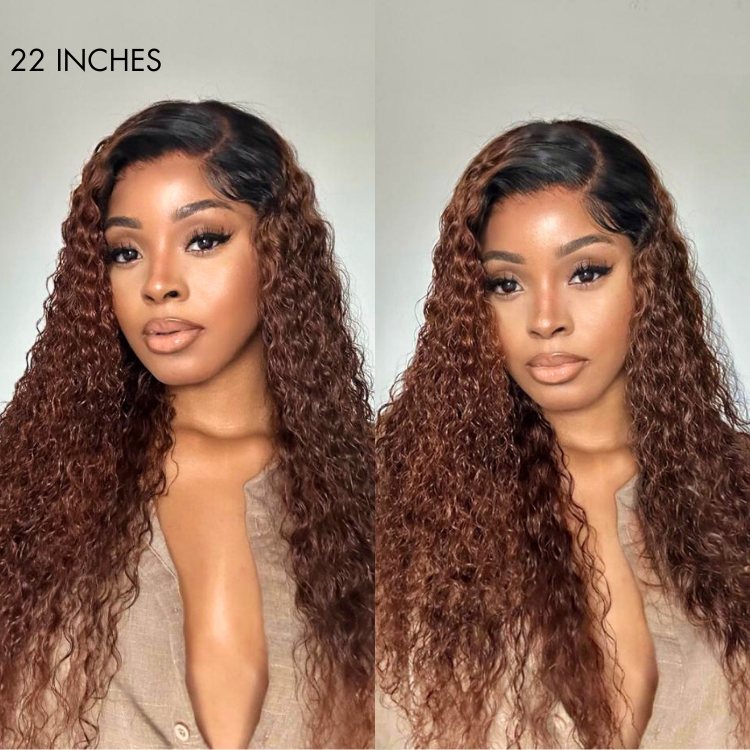 Reddish Brown Ombre Water Wave Glueless 5×5 Closure Lace Wig Pre-bleached