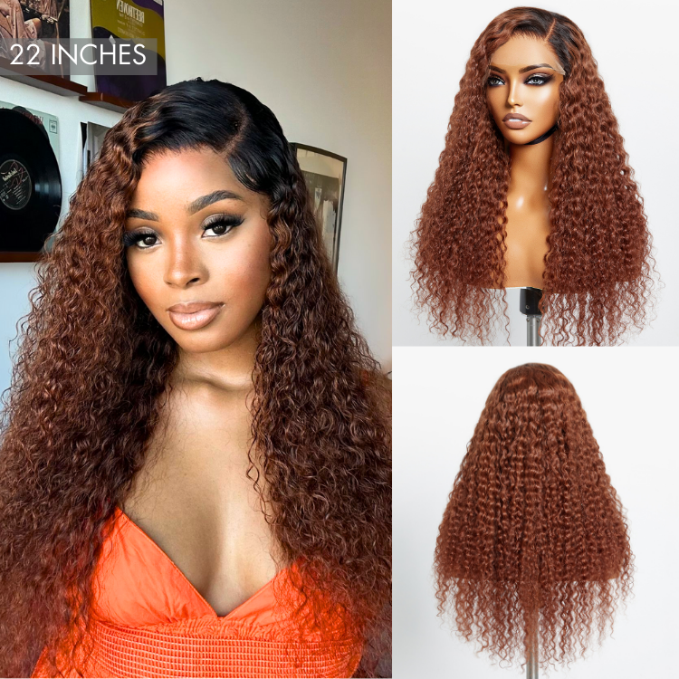 Reddish Brown Ombre Water Wave Glueless 5×5 Closure Lace Wig Pre-bleached