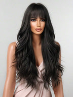 13x6 Glueless Wig Straight With Drawstring Natural Black Human Hair Wig Long Curly Wigs With Bangs Black Wavy Wigs
