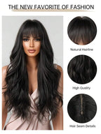 13x6 Glueless Wig Straight With Drawstring Natural Black Human Hair Wig Long Curly Wigs With Bangs Black Wavy Wigs