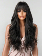 13x6 Glueless Wig Straight With Drawstring Natural Black Human Hair Wig Long Curly Wigs With Bangs Black Wavy Wigs