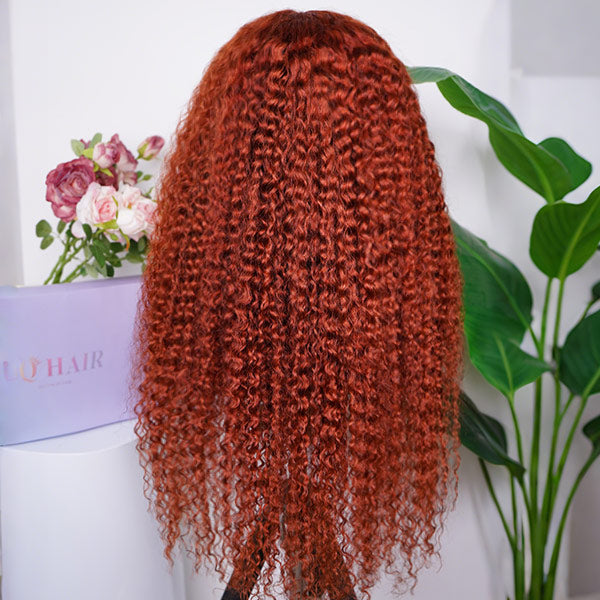 Water Wave Glueless Wig Auburn Brown Pre-cut Lace Wear Go Wig With Natural Hairline