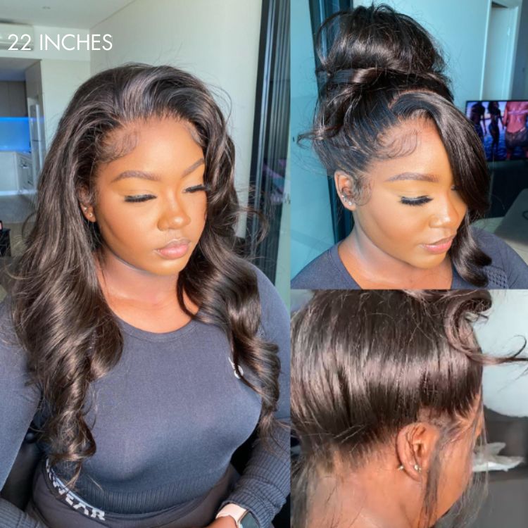 Classy Natural Black Body Wave Free Parting Half Up Half Down Wig Invisi Drawstring Cap Pre-cut Lace