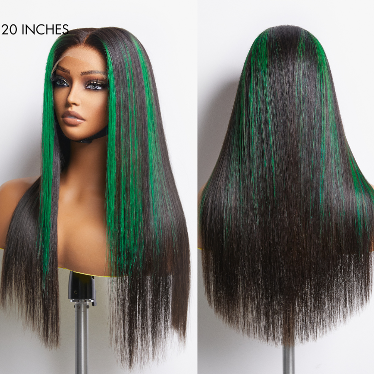 Green Highlight Silky Straight Glueless 5x5 Closure Lace Wig