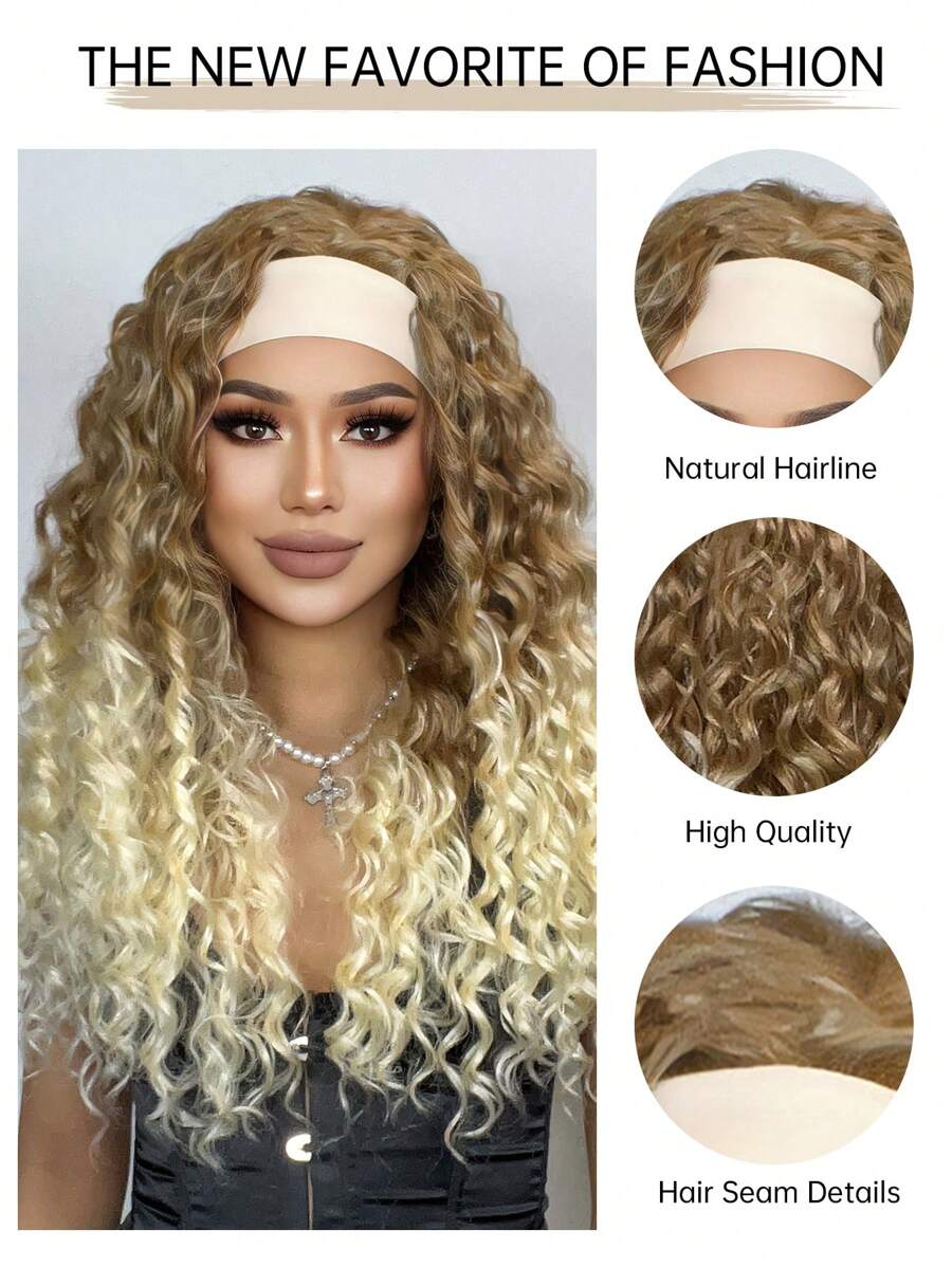 26 "Curly Hair Band Female Wig Wavy Black Wig With Headband Synthetic Woven Chemical Fiber Long Curly Hair Wig For Everyday Use And Halloween, Cosplay, Christmas, Fashion Girls.