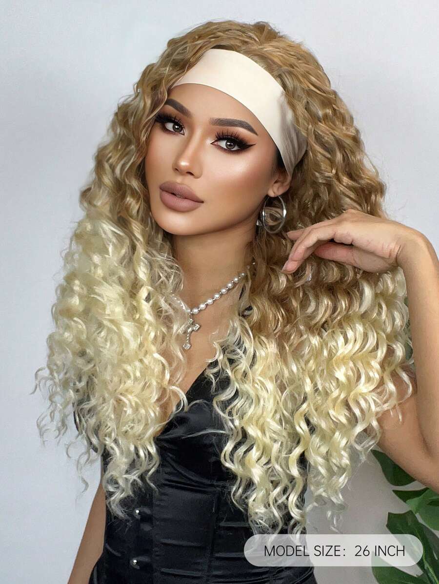 26 "Curly Hair Band Female Wig Wavy Black Wig With Headband Synthetic Woven Chemical Fiber Long Curly Hair Wig For Everyday Use And Halloween, Cosplay, Christmas, Fashion Girls.