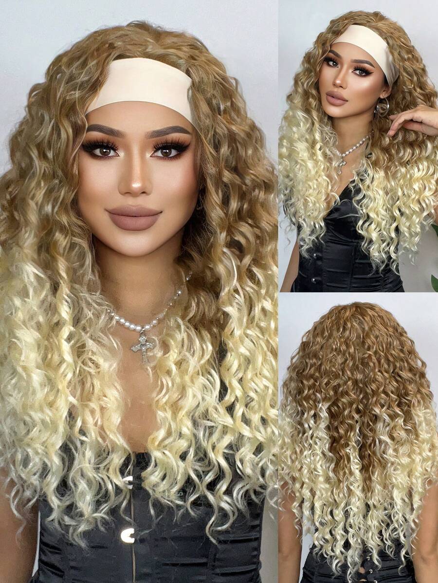 26 "Curly Hair Band Female Wig Wavy Black Wig With Headband Synthetic Woven Chemical Fiber Long Curly Hair Wig For Everyday Use And Halloween, Cosplay, Christmas, Fashion Girls.