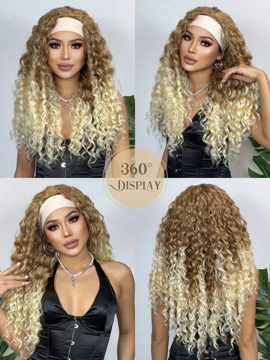 26 "Curly Hair Band Female Wig Wavy Black Wig With Headband Synthetic Woven Chemical Fiber Long Curly Hair Wig For Everyday Use And Halloween, Cosplay, Christmas, Fashion Girls.
