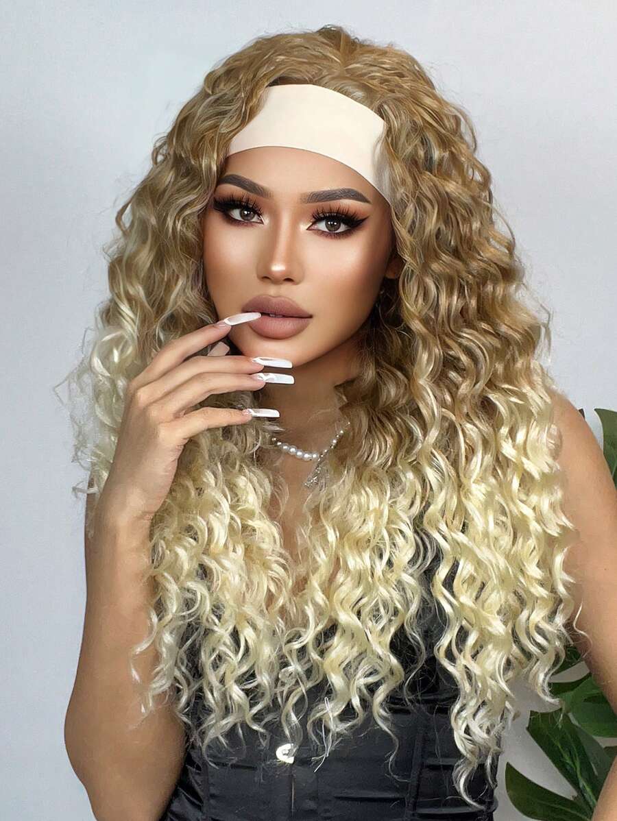 26 "Curly Hair Band Female Wig Wavy Black Wig With Headband Synthetic Woven Chemical Fiber Long Curly Hair Wig For Everyday Use And Halloween, Cosplay, Christmas, Fashion Girls.