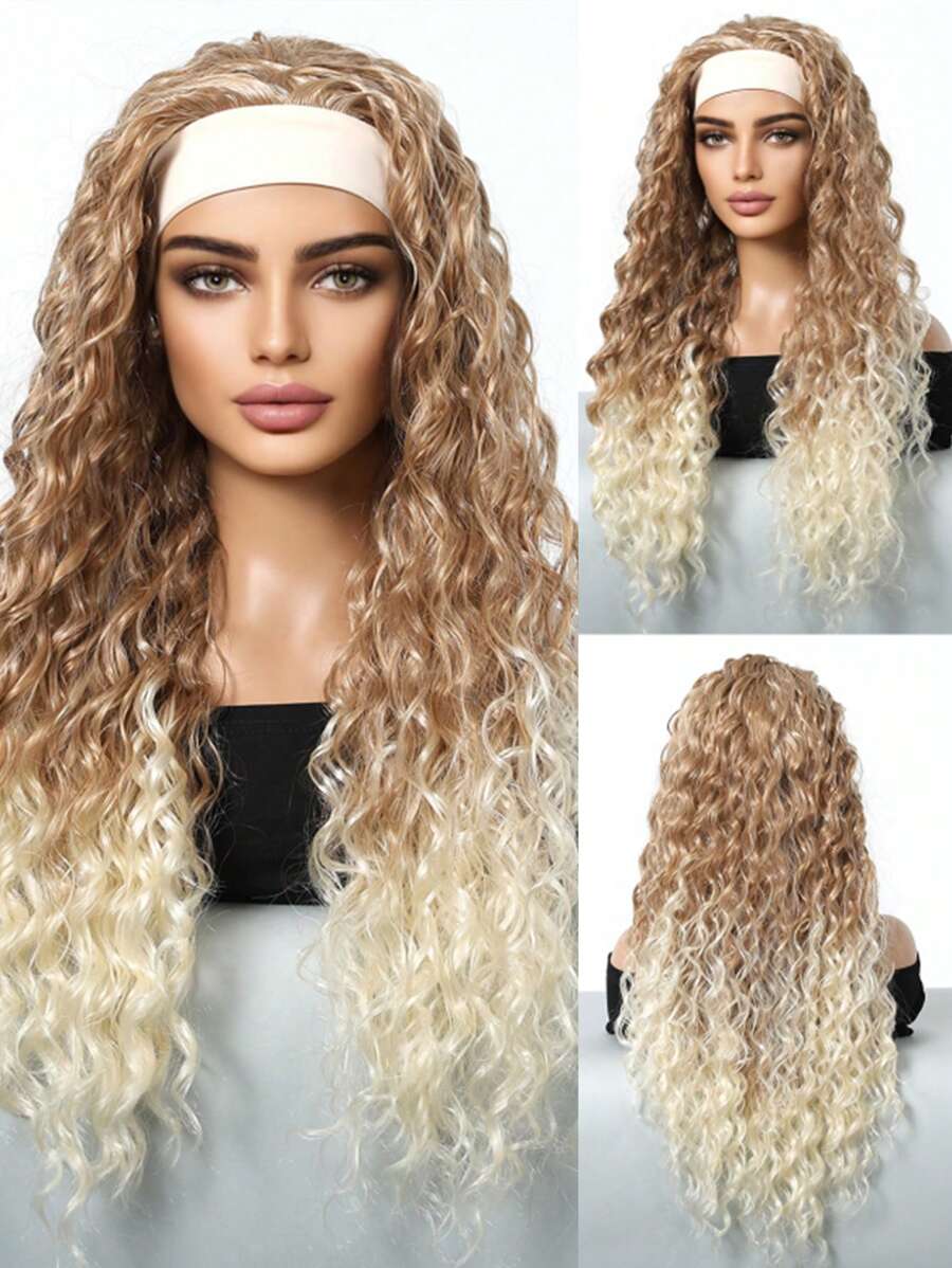 26 "Curly Hair Band Female Wig Wavy Black Wig With Headband Synthetic Woven Chemical Fiber Long Curly Hair Wig For Everyday Use And Halloween, Cosplay, Christmas, Fashion Girls.