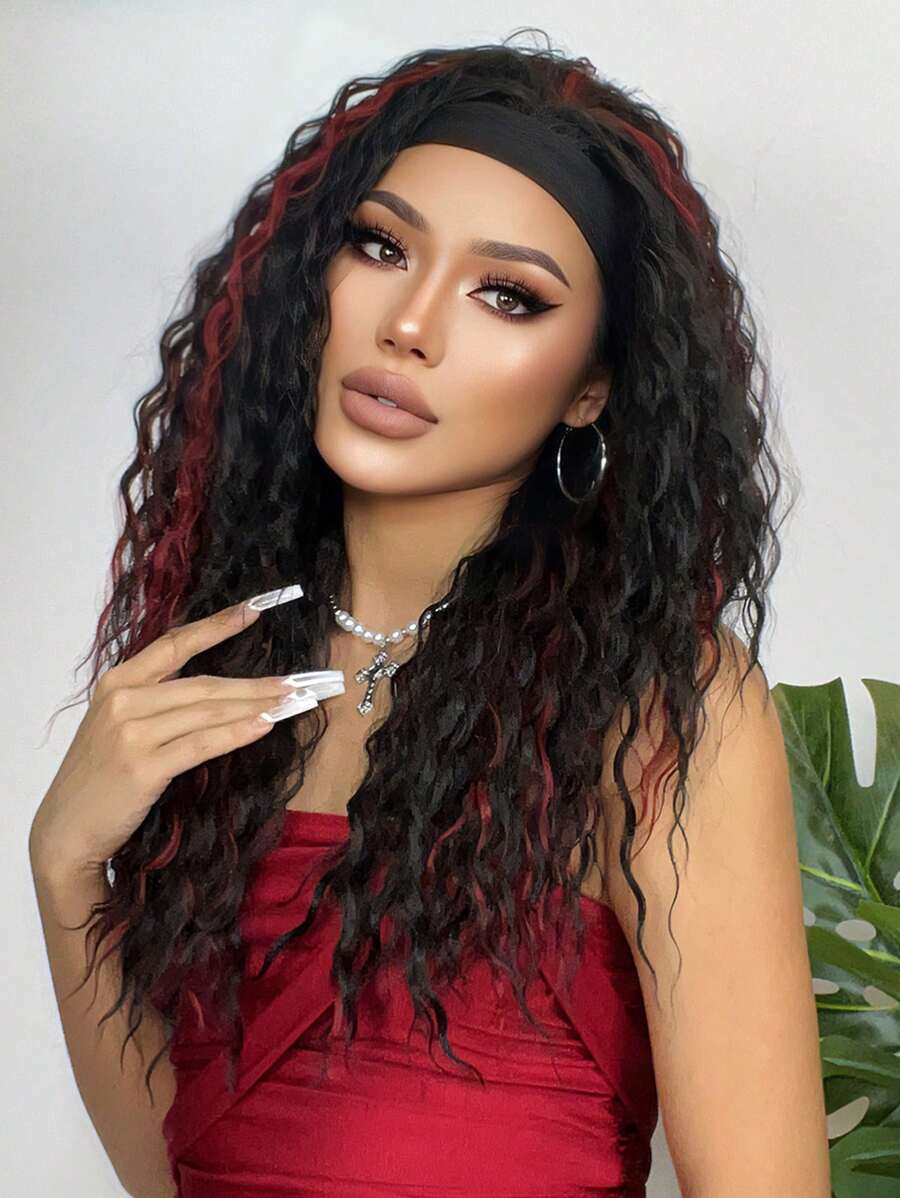 26 "Curly Hair Band Female Wig Wavy Black Wig With Headband Synthetic Woven Chemical Fiber Long Curly Hair Wig For Everyday Use And Halloween, Cosplay, Christmas, Fashion Girls.
