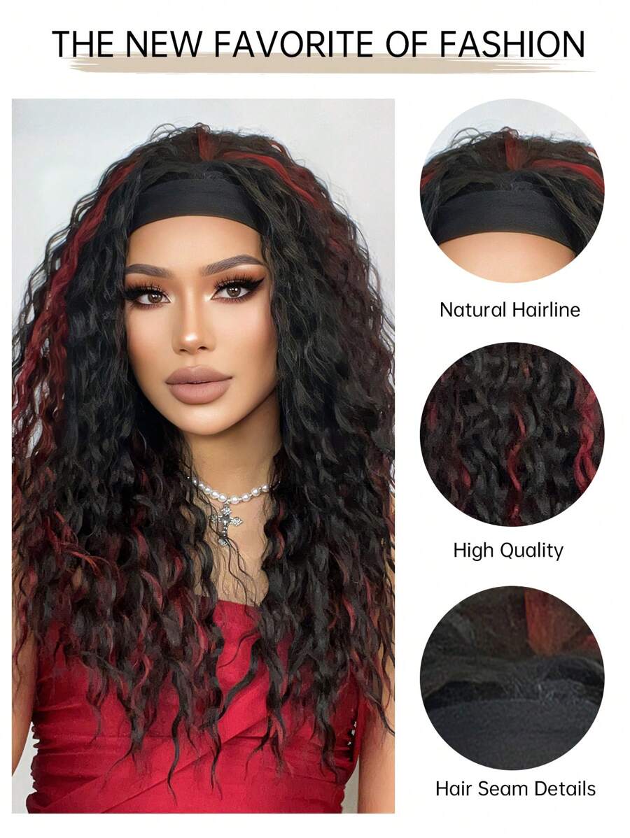 26 "Curly Hair Band Female Wig Wavy Black Wig With Headband Synthetic Woven Chemical Fiber Long Curly Hair Wig For Everyday Use And Halloween, Cosplay, Christmas, Fashion Girls.