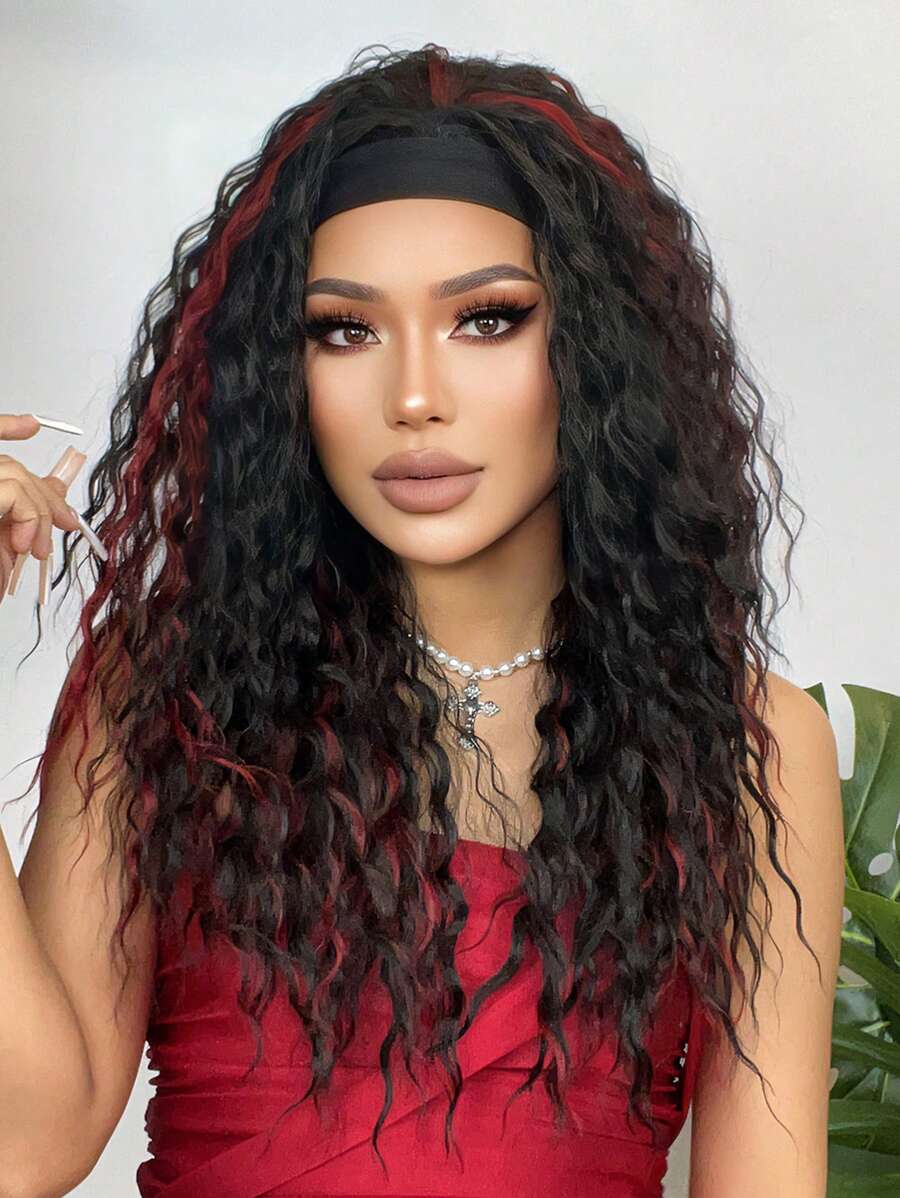 26 "Curly Hair Band Female Wig Wavy Black Wig With Headband Synthetic Woven Chemical Fiber Long Curly Hair Wig For Everyday Use And Halloween, Cosplay, Christmas, Fashion Girls.