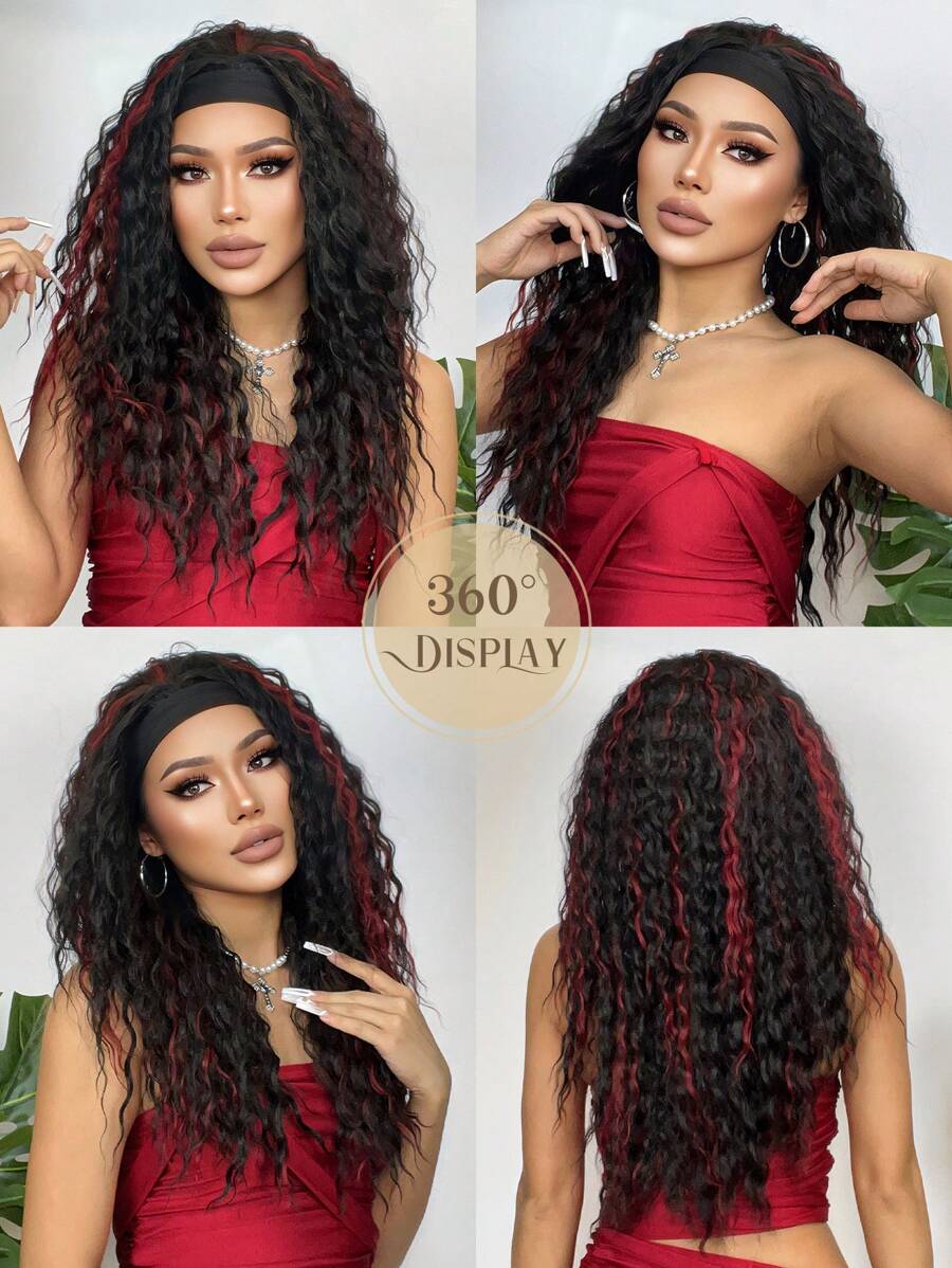 26 "Curly Hair Band Female Wig Wavy Black Wig With Headband Synthetic Woven Chemical Fiber Long Curly Hair Wig For Everyday Use And Halloween, Cosplay, Christmas, Fashion Girls.