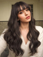 13x6 Glueless Wig Straight With Drawstring Natural Black Human Hair Wig Long Curly Wigs With Bangs Black Wavy Wigs