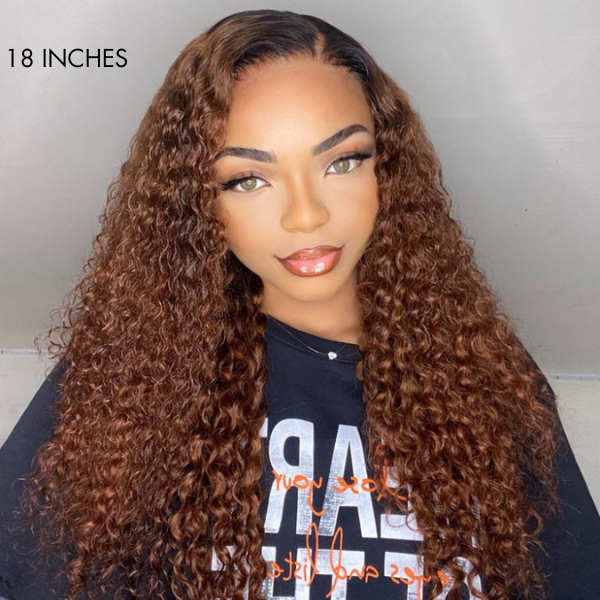 Reddish Brown Ombre Water Wave Glueless 5×5 Closure Lace Wig Pre-bleached