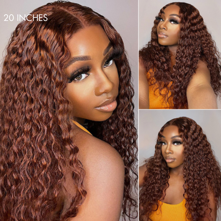 Final Restock | Casual Reddish Brown Curly 5x5 Closure Lace Glueless Mid Part Long Wig - US Only