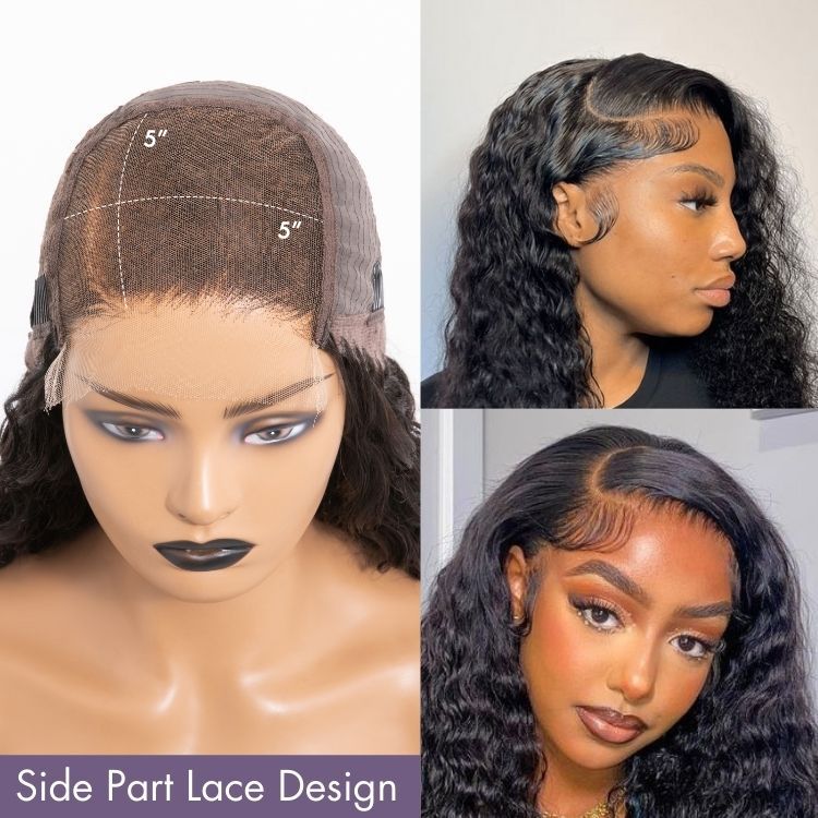 Breathable Cap Deep Left C Part Water Wave Glueless 5x5 Closure HD Lace Wig - US Only
