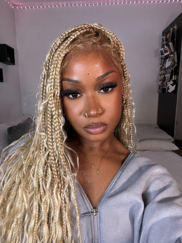 Full Transparent Lace Human Hair Boho Curls Knotless Boho Box Braided Wig 86 Strands