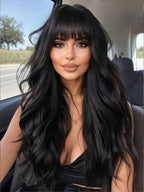13x6 Glueless Wig Straight With Drawstring Natural Black Human Hair Wig Long Curly Wigs With Bangs Black Wavy Wigs