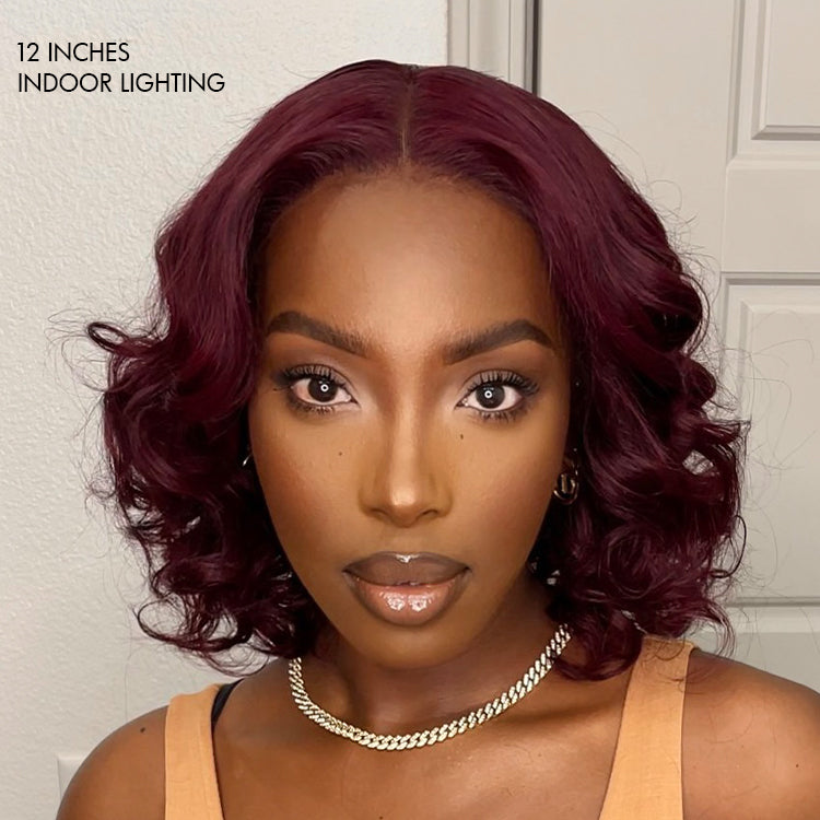 Dark Plum 99J Hair Color Wig Loose Wave Minimalist HD Lace Glueless Mid Part Short Wig