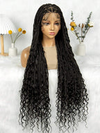 Bohemian Style Box Braided Curly Synthetic Lace Front Wig Goddess Braids Wig Burgundy Bohemian Box Braided Wig