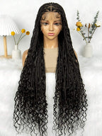 Bohemian Style Box Braided Curly Synthetic Lace Front Wig Goddess Braids Wig Burgundy Bohemian Box Braided Wig