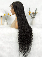 Bohemian Style Box Braided Curly Synthetic Lace Front Wig Goddess Braids Wig Burgundy Bohemian Box Braided Wig