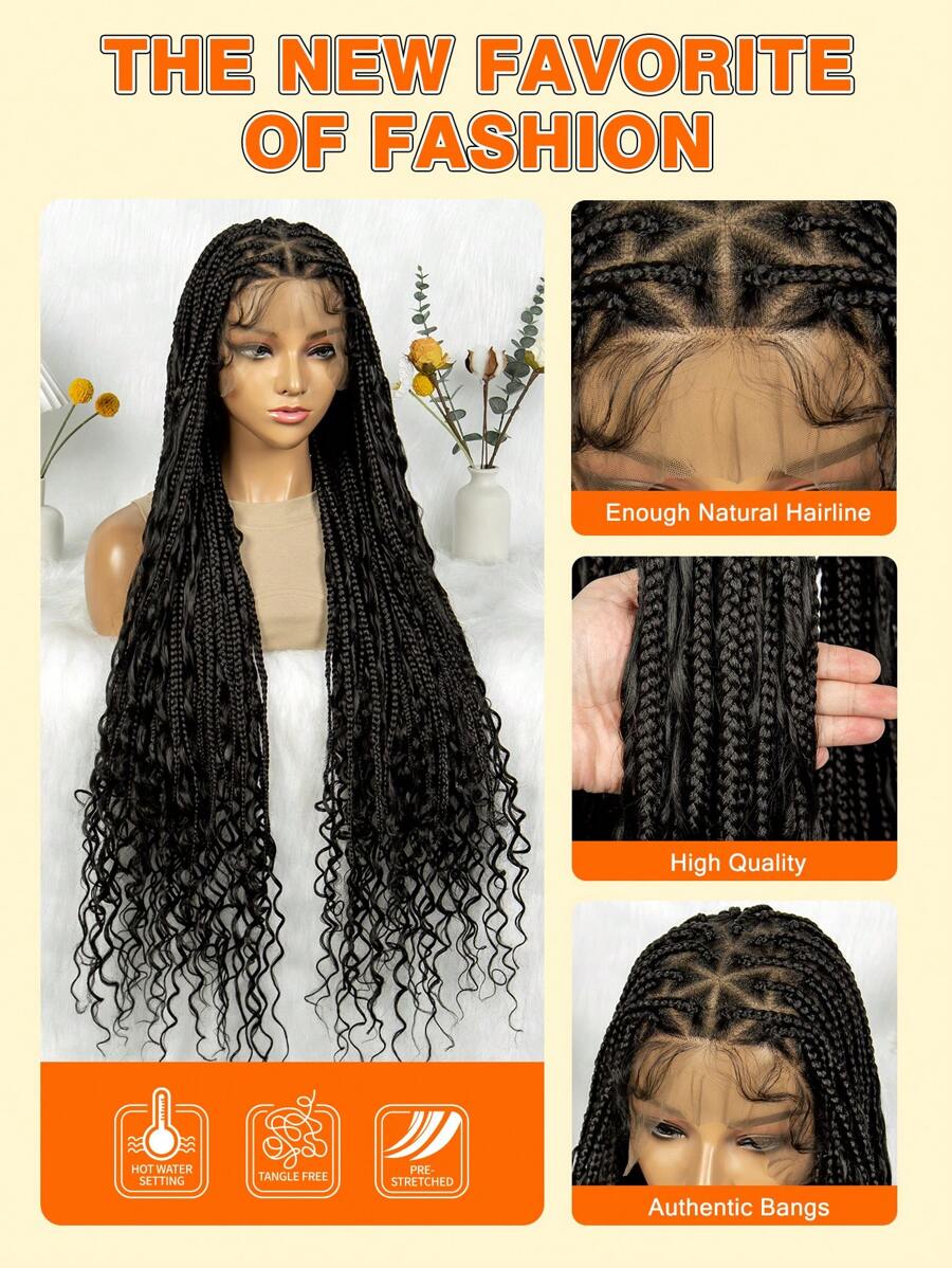 Bohemian Style Box Braided Curly Synthetic Lace Front Wig Goddess Braids Wig Burgundy Bohemian Box Braided Wig